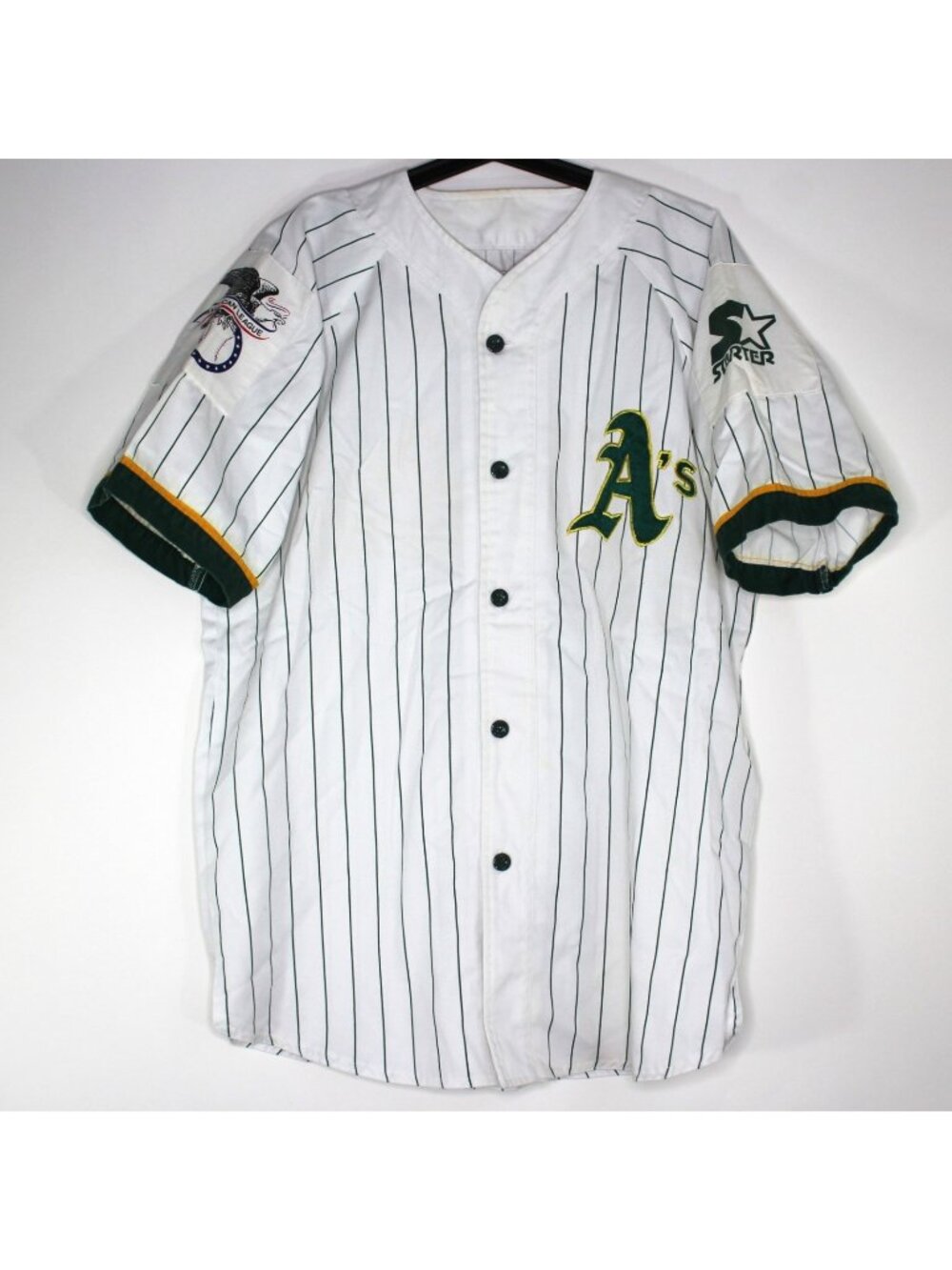 Vintage Starter Men Large Oakland Athletics Pinstripe Baseball Jersey RARE N1504
